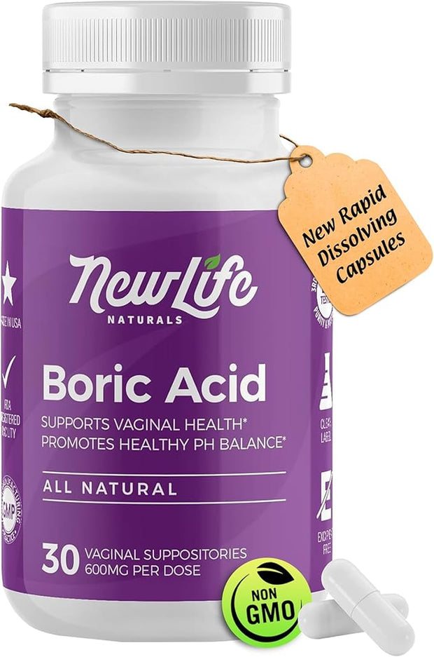 NewLife Naturals - Boric Acid Suppositories 600mg - 30 Capsules