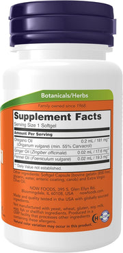 NOW Foods Supplements, Oregano Oil with Ginger and Fennel Oil, Enteric Coated, 90 Softgels
