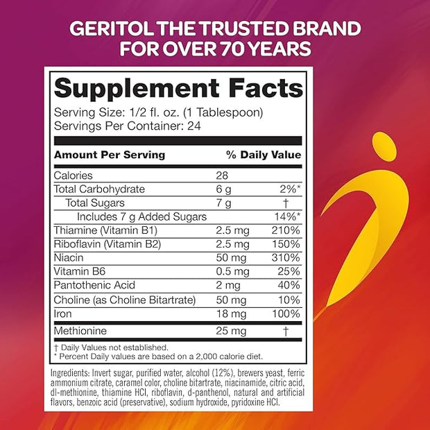 Geritol B-Vitamins and Iron Liquid Supplement, 12-Ounce, 2 2 Count