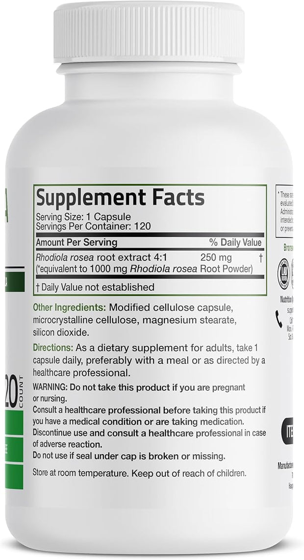 Bronson Rhodiola Rosea Vegetarian Capsules 120 Count