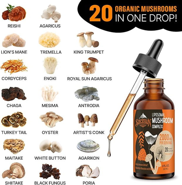 Liposomal Mushroom Complex Drops 2000 MG 20 Organic 30 Servings
