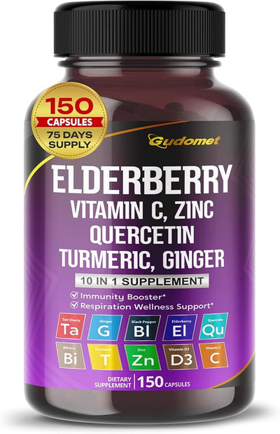 Elderberry Quercetin Bilberry Turmeric Tart Cherry D3 Zinc -150 Capsules-