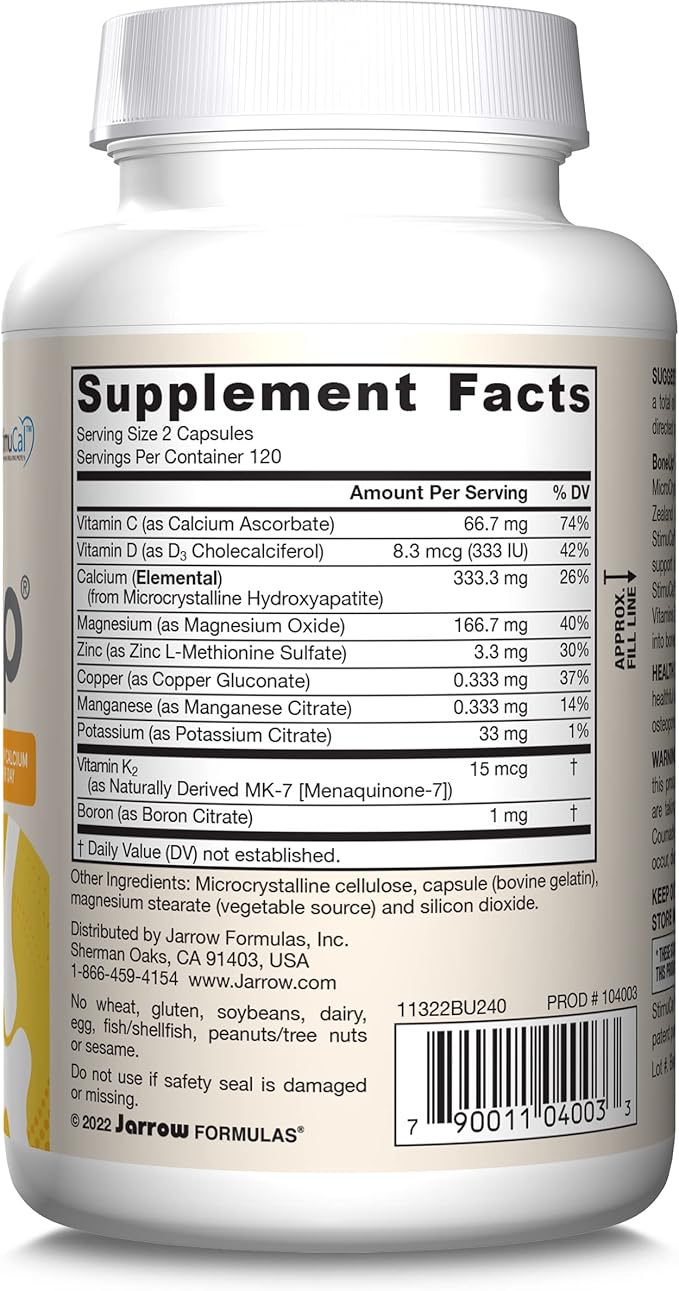 Jarrow Formulas BoneUp 240 Capsules 120 Servings D3, K2 K2 (as MK-7) & 1000 mg