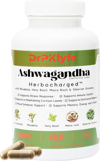 Adaptogen Supplement - Ashwagandha Complex Blend 5-in-1 with 3 Month (180 Capsules)