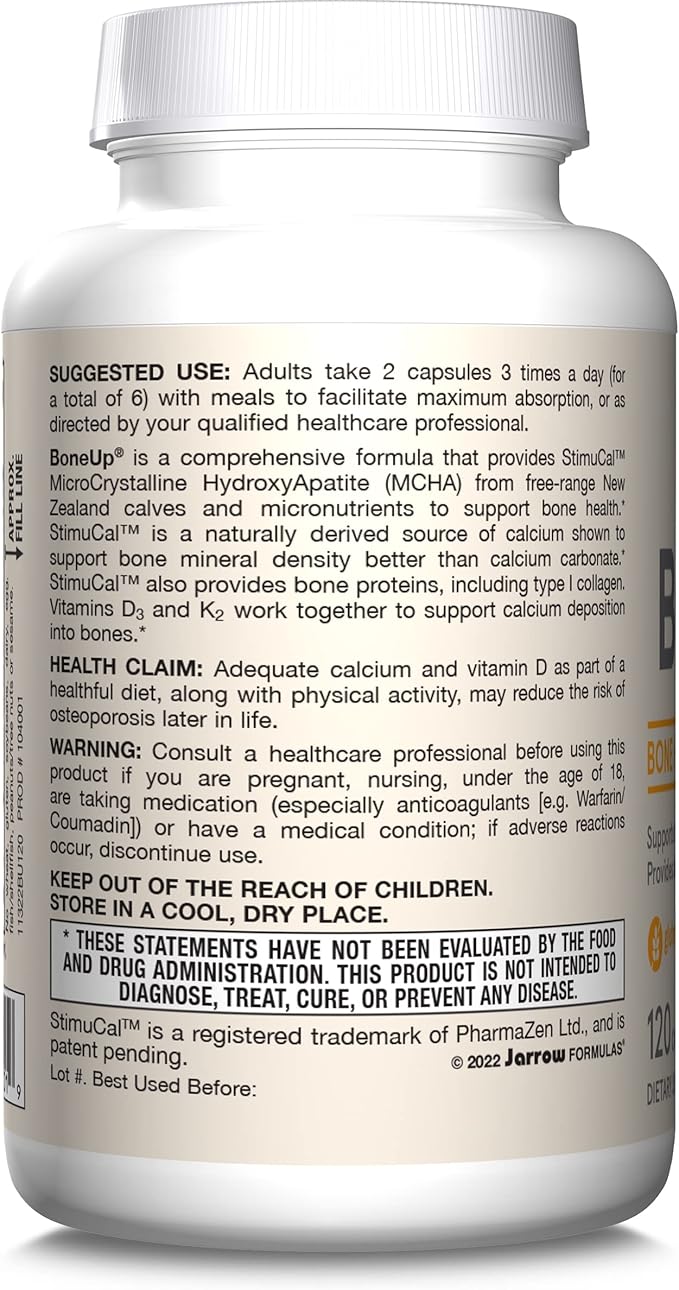 Jarrow Formulas BoneUp 120 Capsules 60 Servings D3, K2 K2 (as MK-7) & 1000 mg