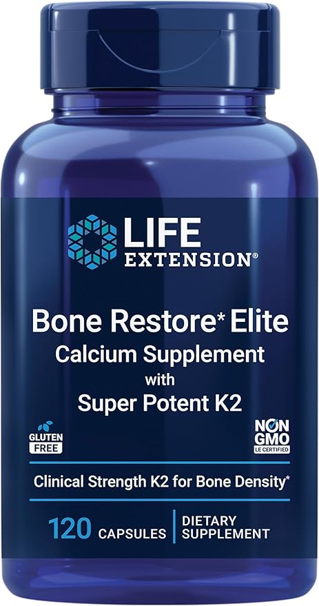 Life Extension Bone Restore Elite Calcium K2, calcium, D3, magnesium, K2, for 120 capsules