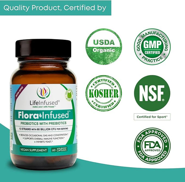 Life Infused - Flora Infused Probiotics 50 Billion 13 strains, 60 Capsules