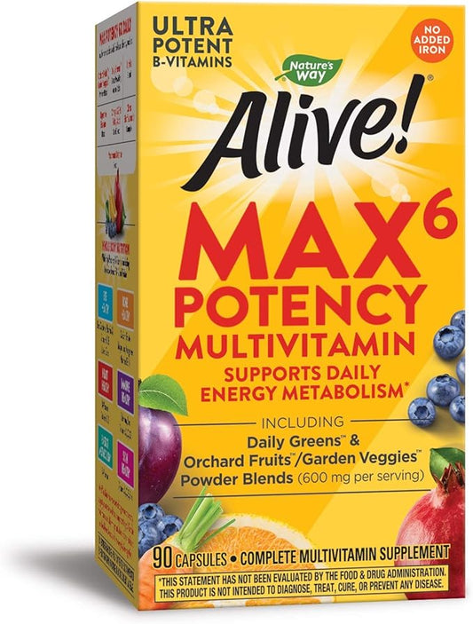 Nature's Way Alive! Max6 Potency Multivitamin, B12 & 90 Capsules