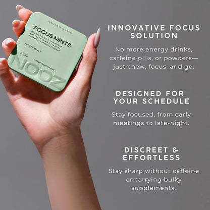 NOOZ Focus Mints 12-Pack - Caffeine-Free Brain Booster for Mental Clarity - Fresh Mint Flavor | Sugar-Free, Travel-Friendly Supplement with Vitamins C, B6, B12 - Non-GMO, Clean Label, 300 Mints