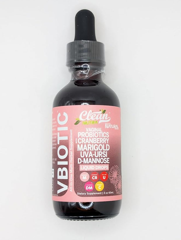 Clean Nutraceuticals VBiotic Vaginal Probiotic for Women Liquid Drops | Cranberry Uva Ursi Horsetail D-Mannose Prebiotics Marigold & Black Cohosh Vaginal Health Supplement | pH Balance