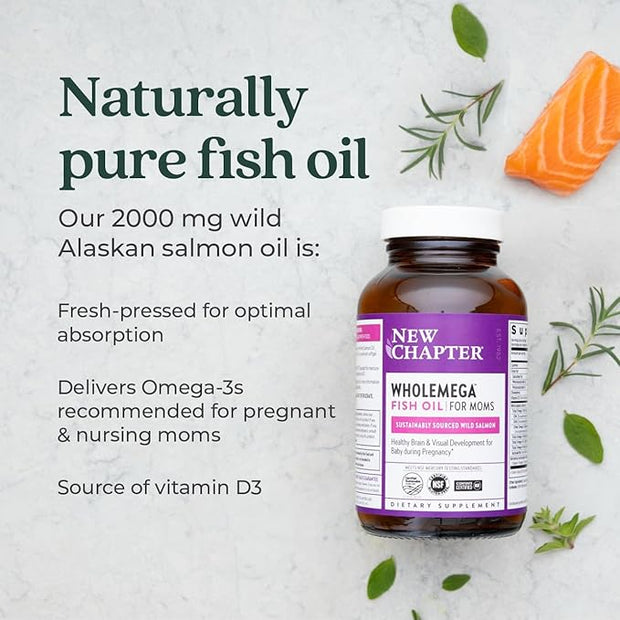 New Chapter Wholemega for Moms Fish Omega-3 + D3 for 90 ct, 500mg Softgels