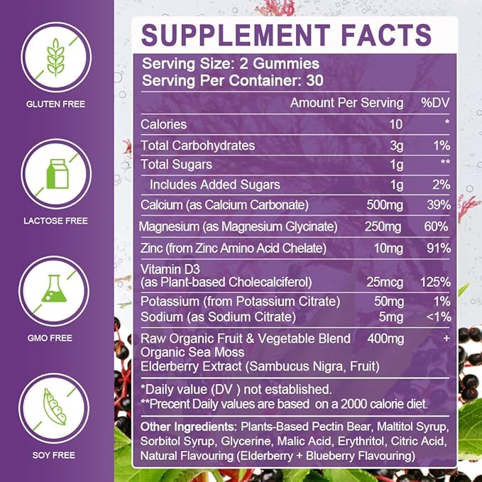Calcium Magnesium Zinc Gummies with Vitamin D3 60 Gummies