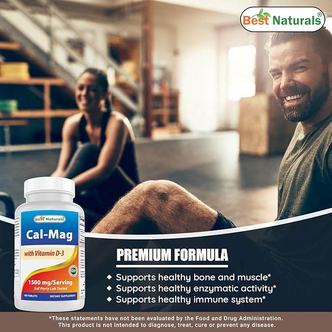 Best Naturals Calcium Magnesium with Vitamin D3 1500mg 1500mg Serving 180 Tablets (180 Count 2))