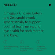 Needed Vegan Omega 3 DHA EPA Supplement 500MG of Omega-3 DHA 100MG of 2 Capsules, 30-Day Supply