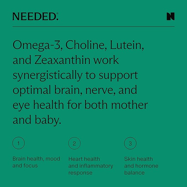 Needed Vegan Omega 3 DHA EPA Supplement 500MG of Omega-3 DHA 100MG of 2 Capsules, 30-Day Supply