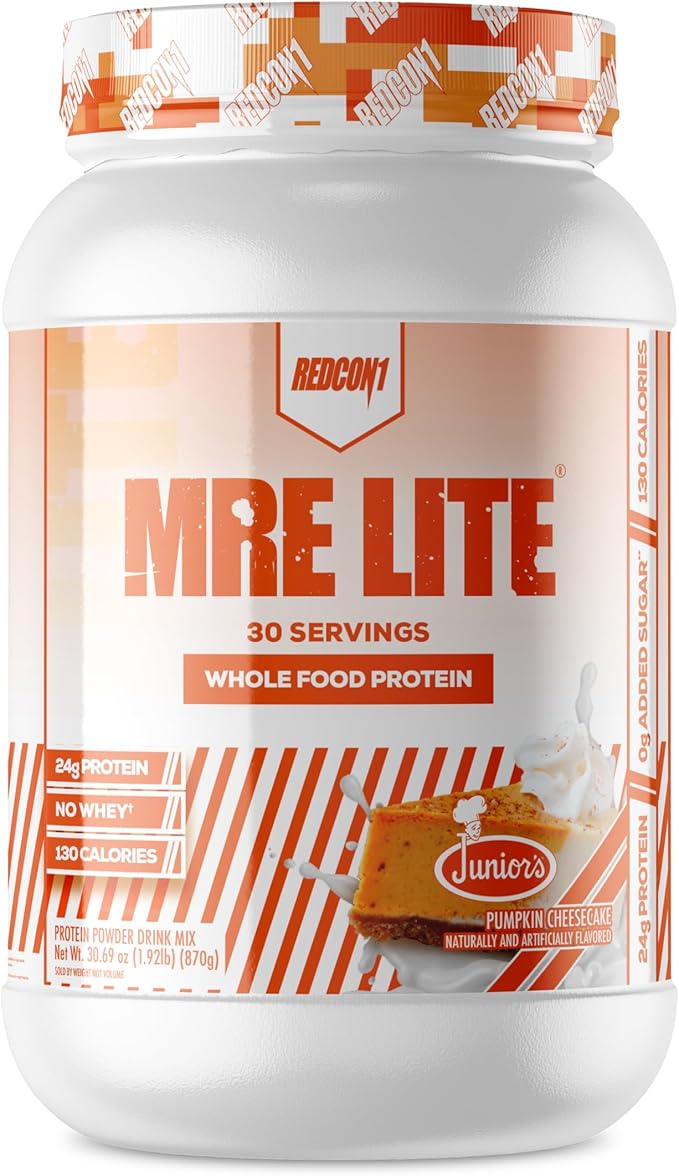 REDCON1 MRE Lite Whole Food Protein Powder, Juniors, Pumpkin Cheesecake - Low Carb & Whey Free Meal Replacement with Animal Protein Blends - Easy to Digest Supplement Made with MCT Oils (30 Servings)