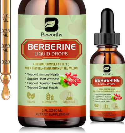 Berberine HCL Supplement with Ceylon Cinnamon - Berberine Liquid Drops with Turmeric, Ceylon Cinnamon, Bitter Melon, Milk Thistle, Berberine Veggie Supplement for Digestion System Support