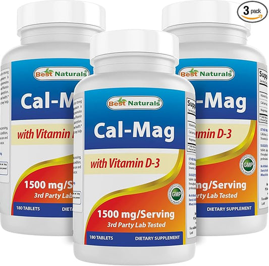 Best Naturals Calcium Magnesium with Vitamin D3 1500mg 1500mg Serving 180 Tablets (180 Count 3))