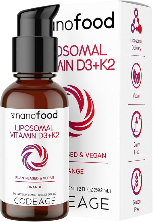 Codeage Liquid Vitamin D3 K2 Supplement, MK-7, Bone 2 fl