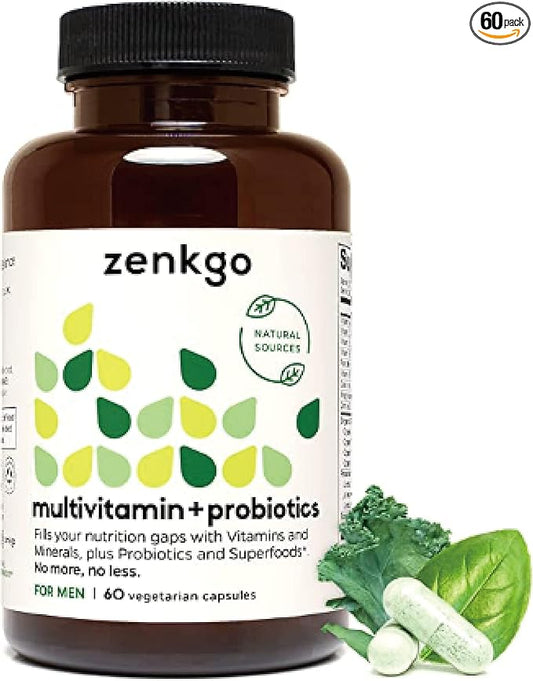Zenkgo Men’s Daily Multivitamin + Probiotics 25 Billion D3, K2 K2 (MK-7), (MK-7), Superfoods (60Ct/30Day)