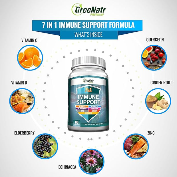 7 in 1 Immune Support Supplement D3, Zinc 50mg, Quercetin, 60 Capsules (3 Bottles)