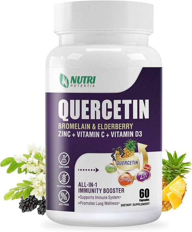 Quercetin with Bromelain, Quercetin 500mg Capsules, D3, Zinc 60 Capsules