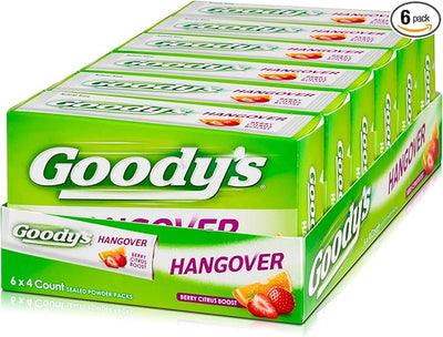 Goody's Hangover Powders, Fast Pain Relief, Berry Citrus Flavor, 4 Stick Powders, 6 Pack
