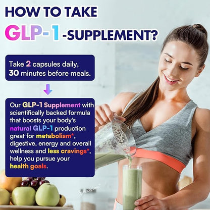 GLP-1 Supplement Support, with Naturally GLP1 Supplement Probiotic for Women & Men, Hops & Green Tea Extract, GLP 1 Supplements for Gut, Energy, GLP-1 Levels & Overall Health - 60 Capsules