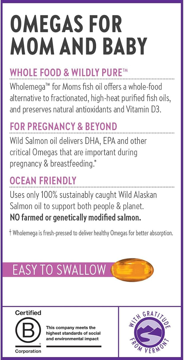 New Chapter Wholemega for Moms Fish Omega-3 + D3 for 90 ct, 500mg Softgels