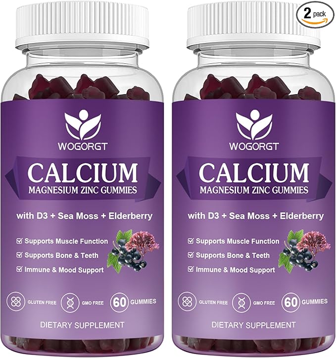 Calcium Magnesium Zinc Gummies with Vitamin D3 60 Gummies (2 Pack)