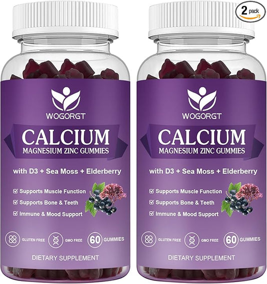 Calcium Magnesium Zinc Gummies with Vitamin D3 60 Gummies (2 Pack)