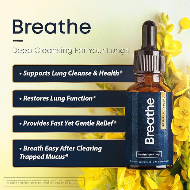 BREATHE 8-IN-1 Mullein Drops For Lungs Detox & Lung Cleanse | Peppermint, Thyme & Mullein Leaf Extract For Lungs | Lung Support Supplement For Breathing & Respiratory System- 2 fl.oz, 1 Month Supply