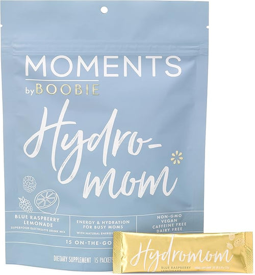 Boobie Hydromom Superfood Electrolyte Drink Mix, Blue Raspberry Lemonade | Refreshing Energy & Hydration Boost for Mamas | On-The-Go & Travel Essentials for Pregnancy, Lactation, & Beyond, 15 Packets