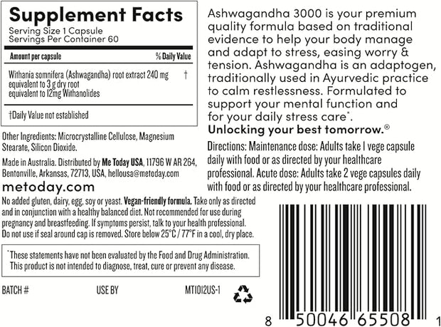 – Ashwagandha 3000, High Strength, Stress 60 Capsules