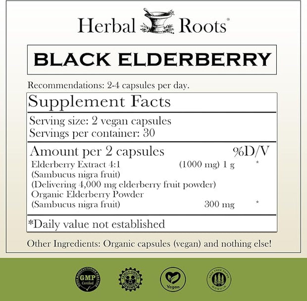 Herbal Roots Black Elderberry Capsules 4,300mg |