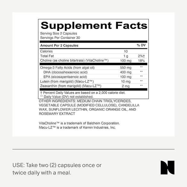 Needed Vegan Omega 3 DHA EPA Supplement 500MG of Omega-3 DHA 100MG of 2 Capsules, 30-Day Supply