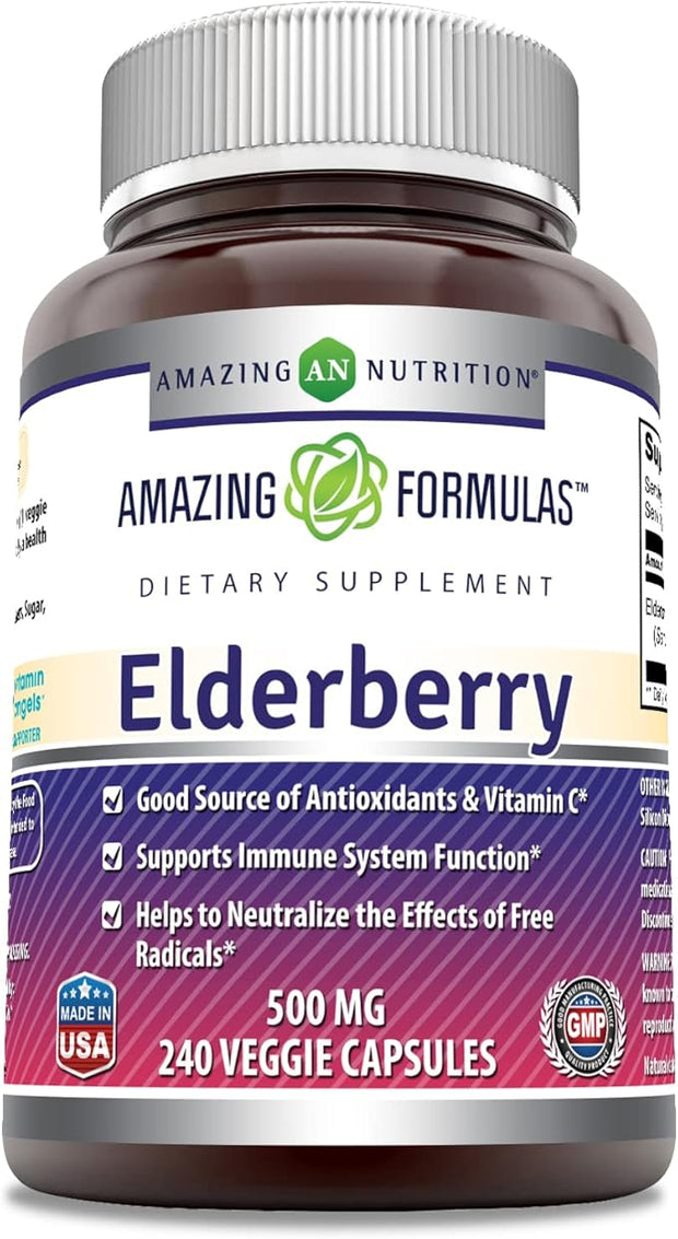 Amazing Formulas Elderberry (10:1 Concentrate) Supplement 500 Mg 240 Capsules