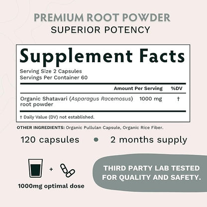 TRIBE ORGANICS Organic Shatavari Herbal Supplement - Hormonal Balance | Women’s Reproductive Health | Lactation | Immune & Inflammatory Support - Non-GMO USDA Organic 120 Vegan Capsules