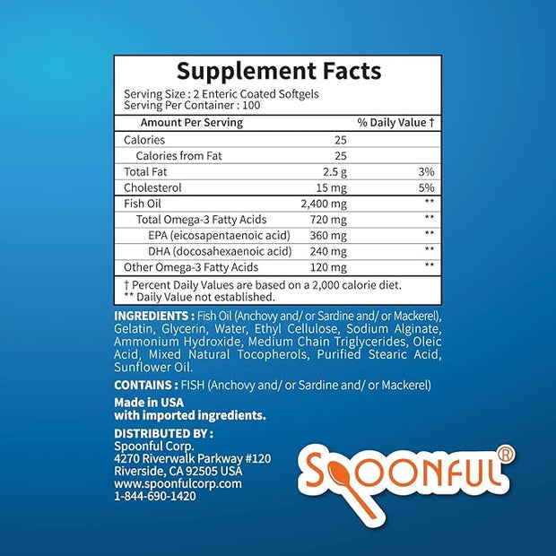 Spoonful Omega 3 Fish Oil Enteric 2400mg, 200 200 Capsules,