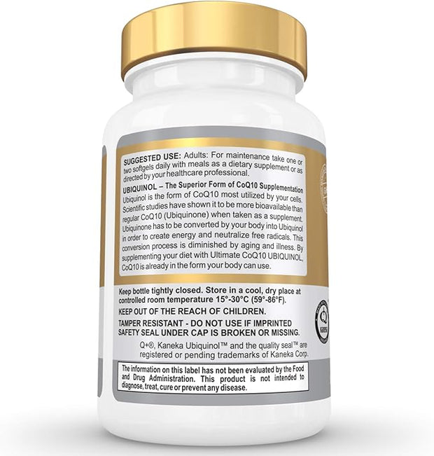 Ultimate CoQ10 UBIQUINOL 100mg - Over 4X More Effective: Maximum Absorption & Potency - Non-GMO/Soy Free - Kaneka Ubiquinol - 60 Liquid Softgels