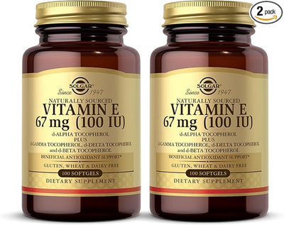 Solgar Vitamin E 67 mg (100 IU) - 100 Softgels, Pack of 2 - Antioxidant Support - Gluten & Dairy Free - 200 Total Servings