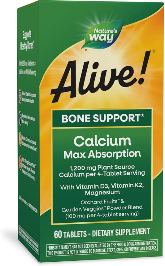 Nature's Way Alive! Calcium Max Absorption, D3 & K2, Magnesium, 60 Tablets