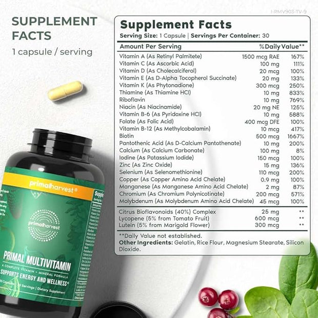 Primal Harvest 2 Pack, Multivitamin B12, B6, B6, Biotin, 30 Capsules