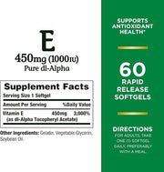 Nature's Bounty Vitamin E 1000 IU Softgels, Supports Antioxidant Health & Immune System, 1 Pack, 60 Softgels