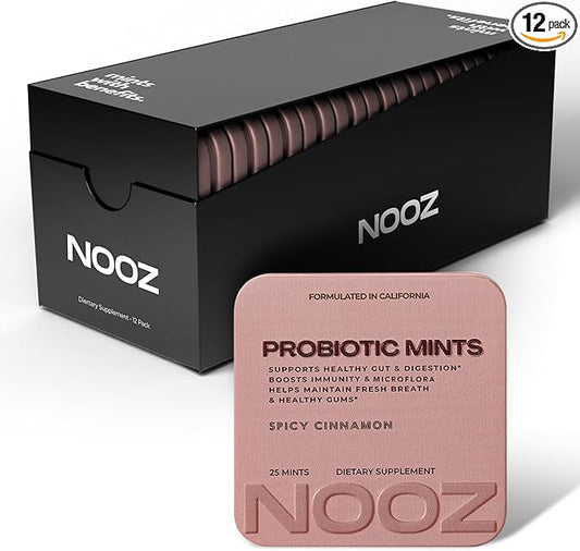 NOOZ Probiotic Mints 12-Pack - Gut & Oral Health Support - Spicy Cinnamon | Boosts Immunity & Digestion, Freshens Breath - Sugar-Free, No Aspartame - Bulk Wellness for Daily Health, 300 Mints