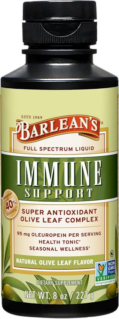Barlean's Olive Leaf Complex Liquid Immune Support Supplement with 95mg Oleuropein Antioxidants, 8 Ounce