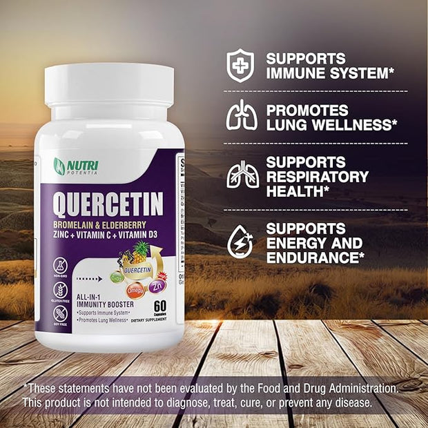 Quercetin with Bromelain, Quercetin 500mg Capsules, D3, Zinc 60 Capsules