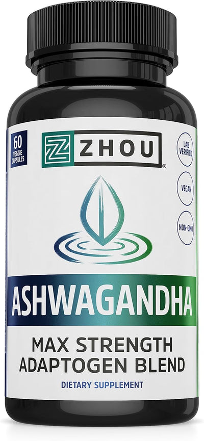 Zhou Nutrition Ashwagandha Capsules, Blend of 30 Servings, 60 Capsules