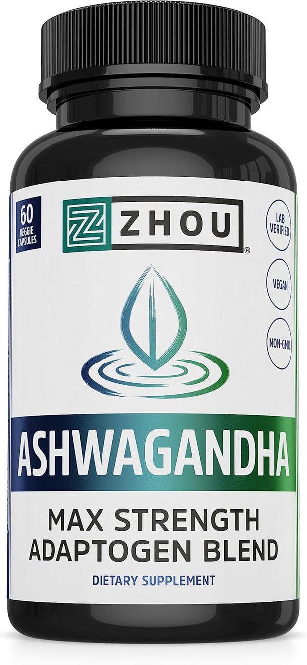 Zhou Nutrition Ashwagandha Capsules, Blend of 30 Servings, 60 Capsules