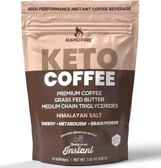 Rapidfire Ketogenic High Performance Instant Coffee Mix, Supports Energy and Metabolism, 15 Servings, brown, 7.93 ounce (pack of 1)